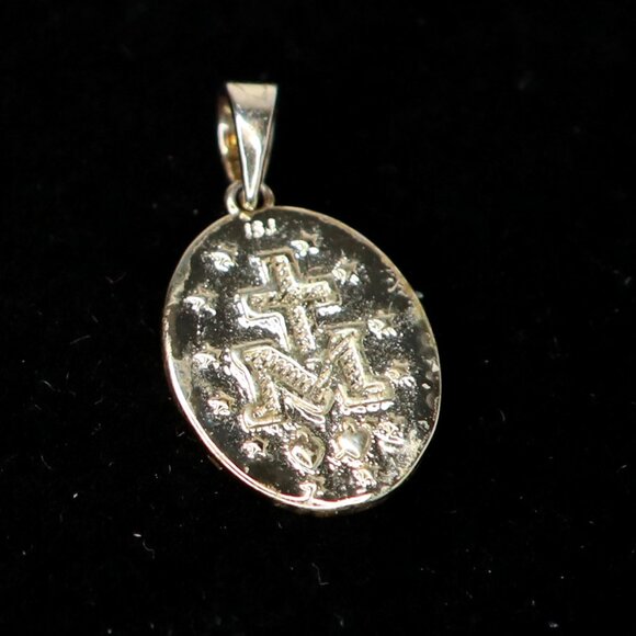 Miraculous Virgin Mary 18K Gold Plated Religious Oval Medal Pendant by ISJ - Picture 6 of 7
